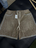 Valley Rhinestone Crystal Shorts Denim Tan