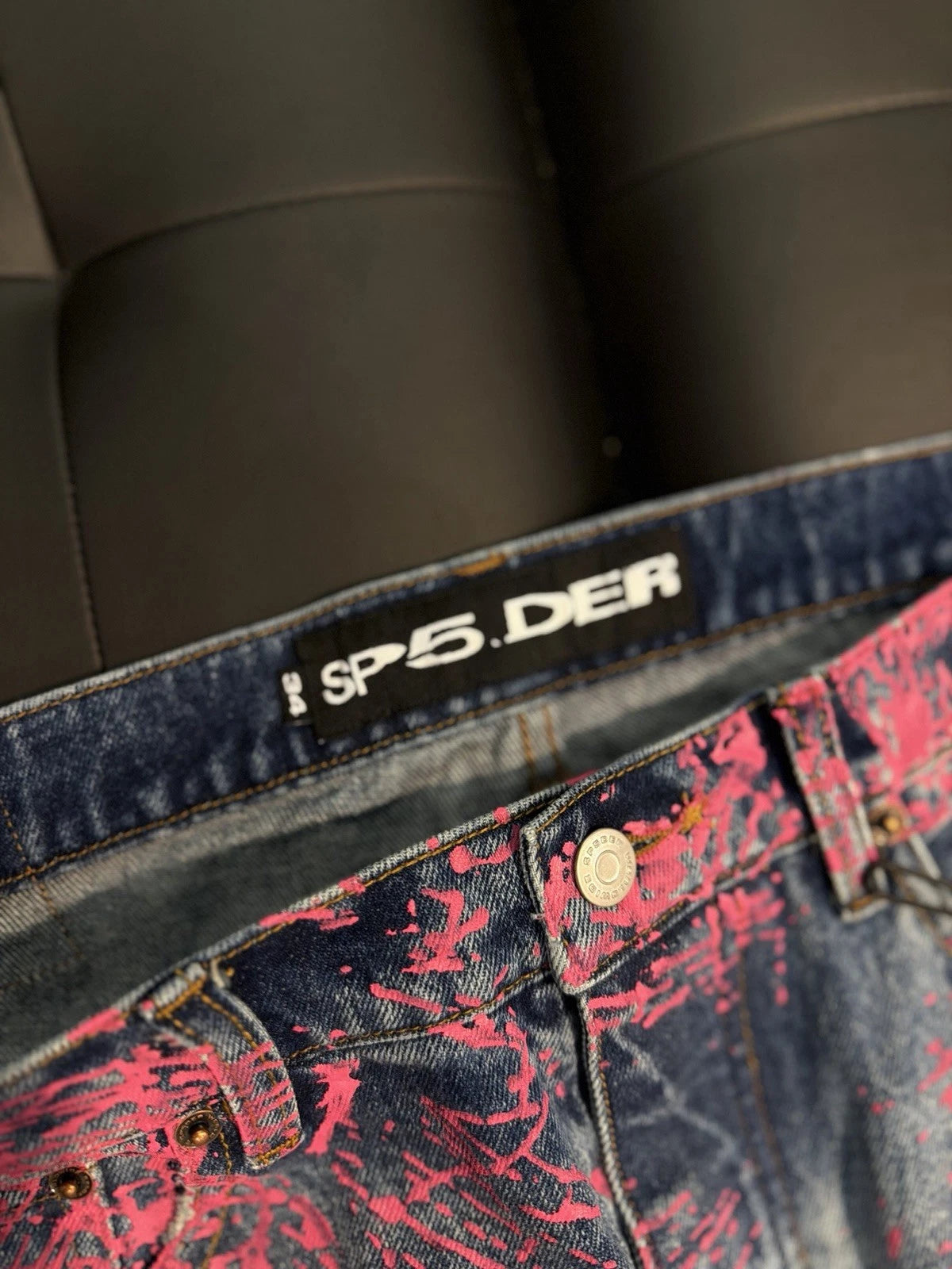Sp5der Denim Blue/Pink Jeans - Deadstockdenimla