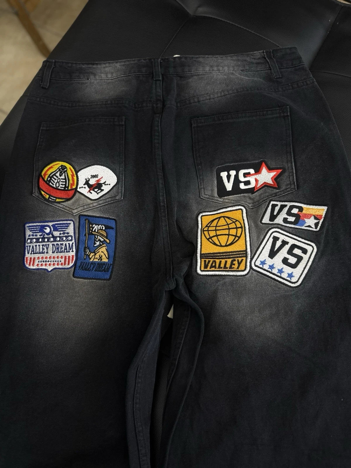 Valley Baggy Patchwork Denim Black Jeans - Deadstockdenimla