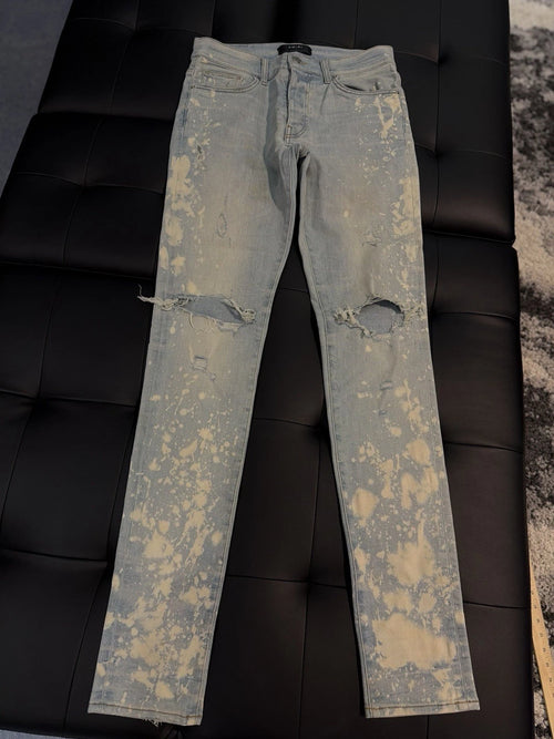 Amiri Blue White Splat Pants Jeans - Deadstockdenimla