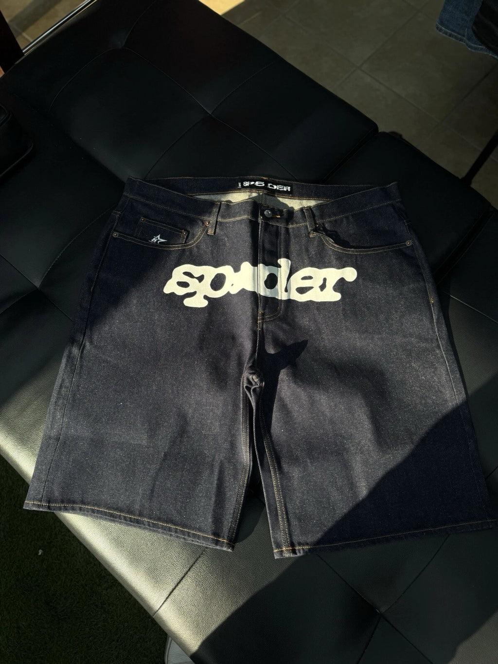 Sp5der OG Logo Denim Short - Deadstockdenimla