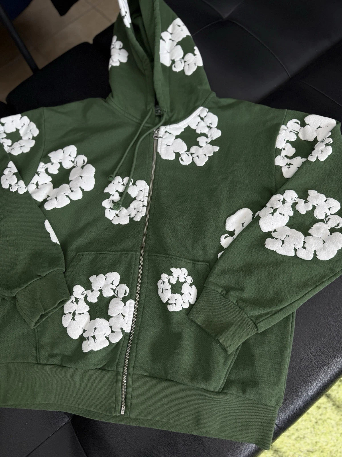 Denim Tears Cotton Wreath Green Zip Up Hoodie - Deadstockdenimla