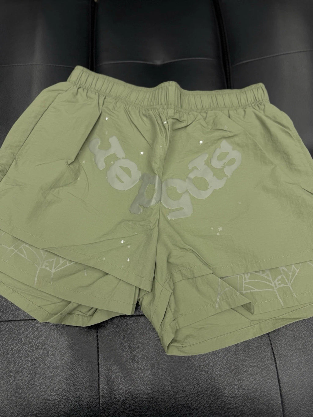 Sp5der Green OG Double Layer Shorts - Deadstockdenimla
