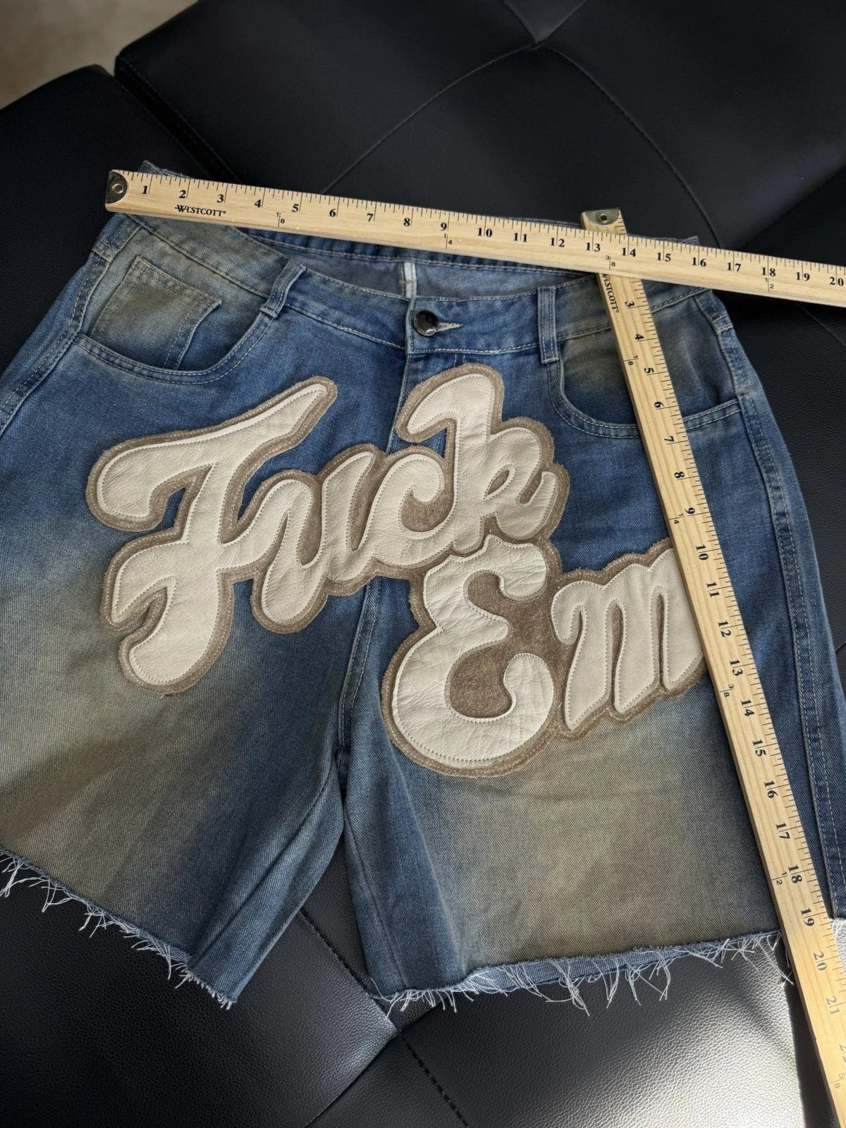 F**K EM Denim Shorts Patchwork - Deadstockdenimla