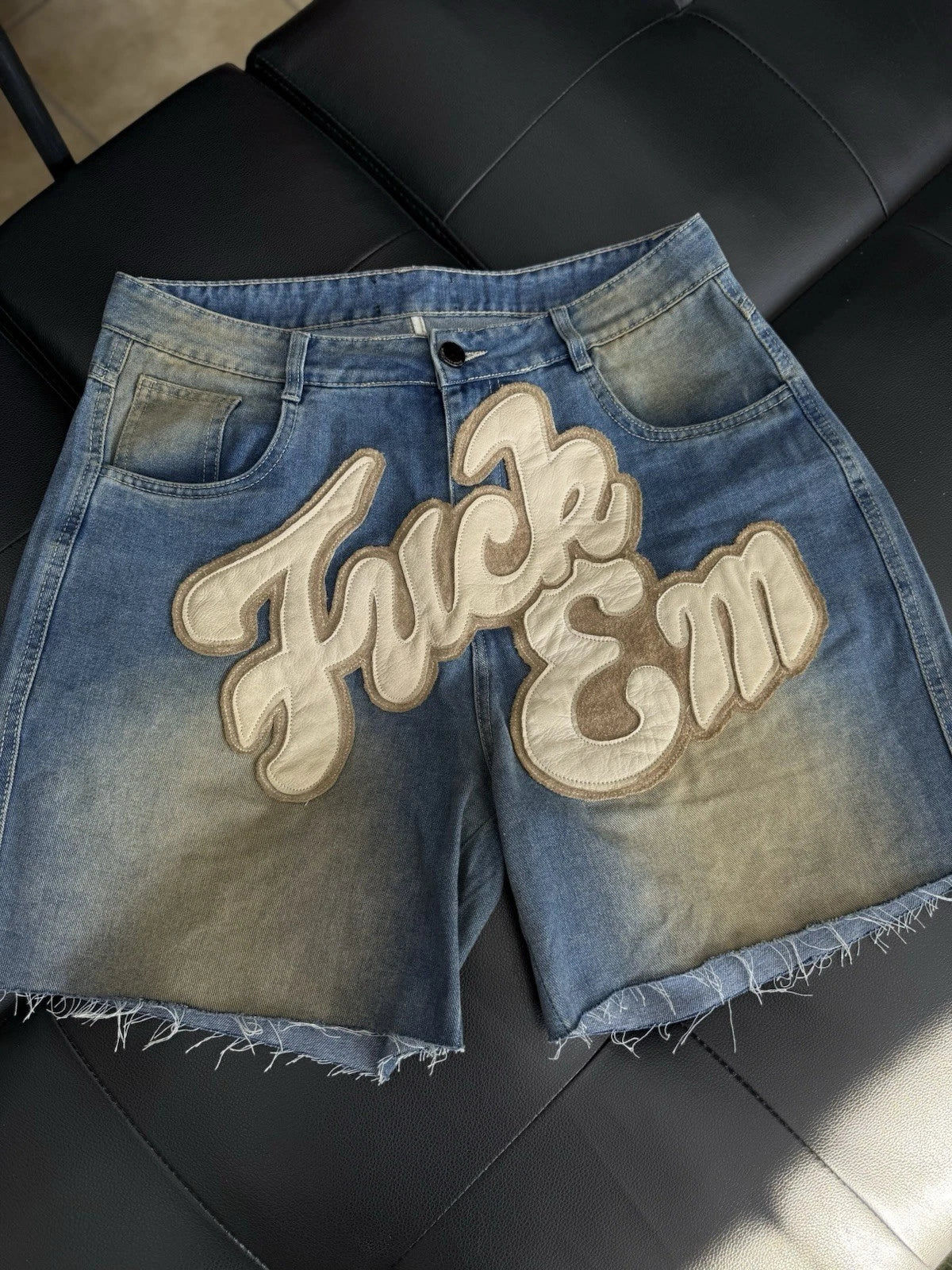F**K EM Denim Shorts Patchwork - Deadstockdenimla