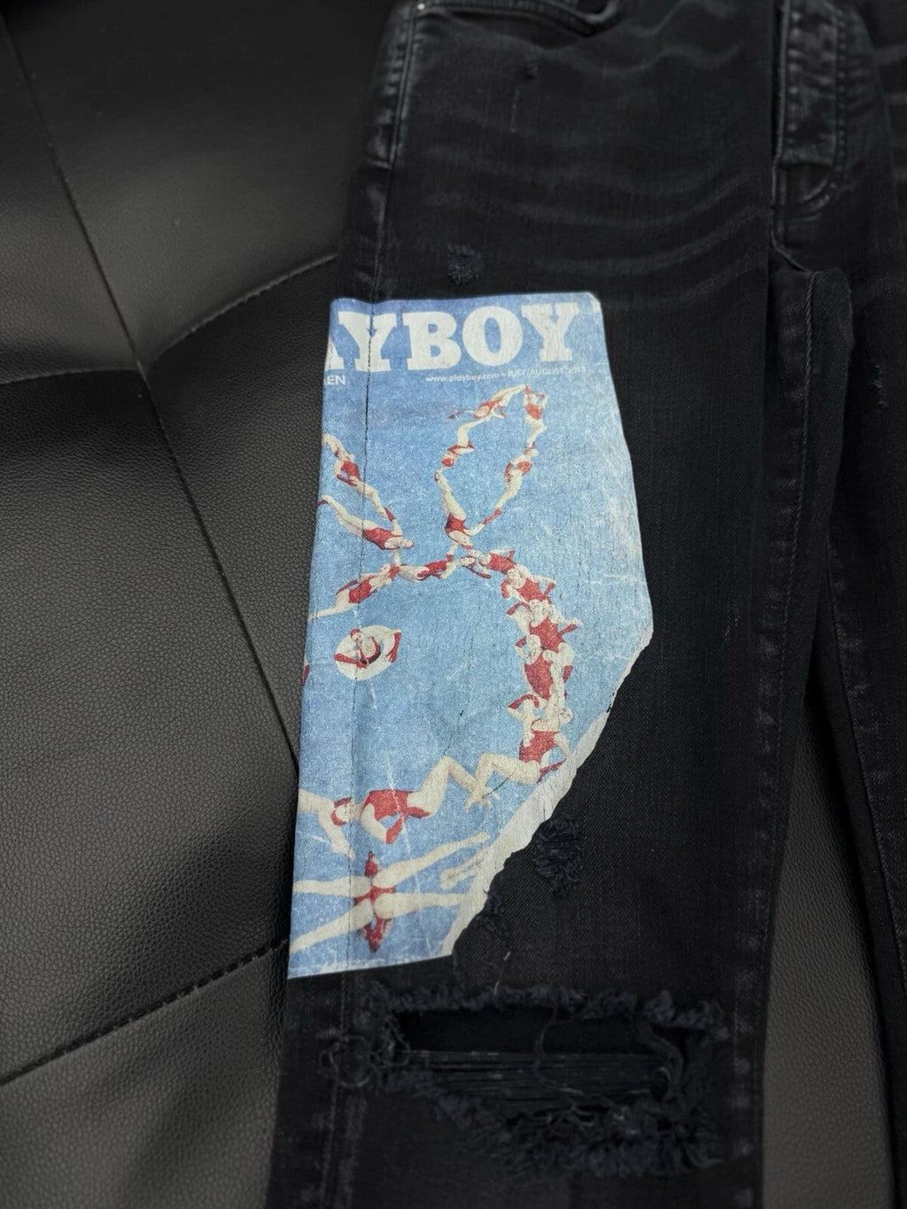 Amiri X Playboy Jeans Black Leg Logo - Deadstockdenimla