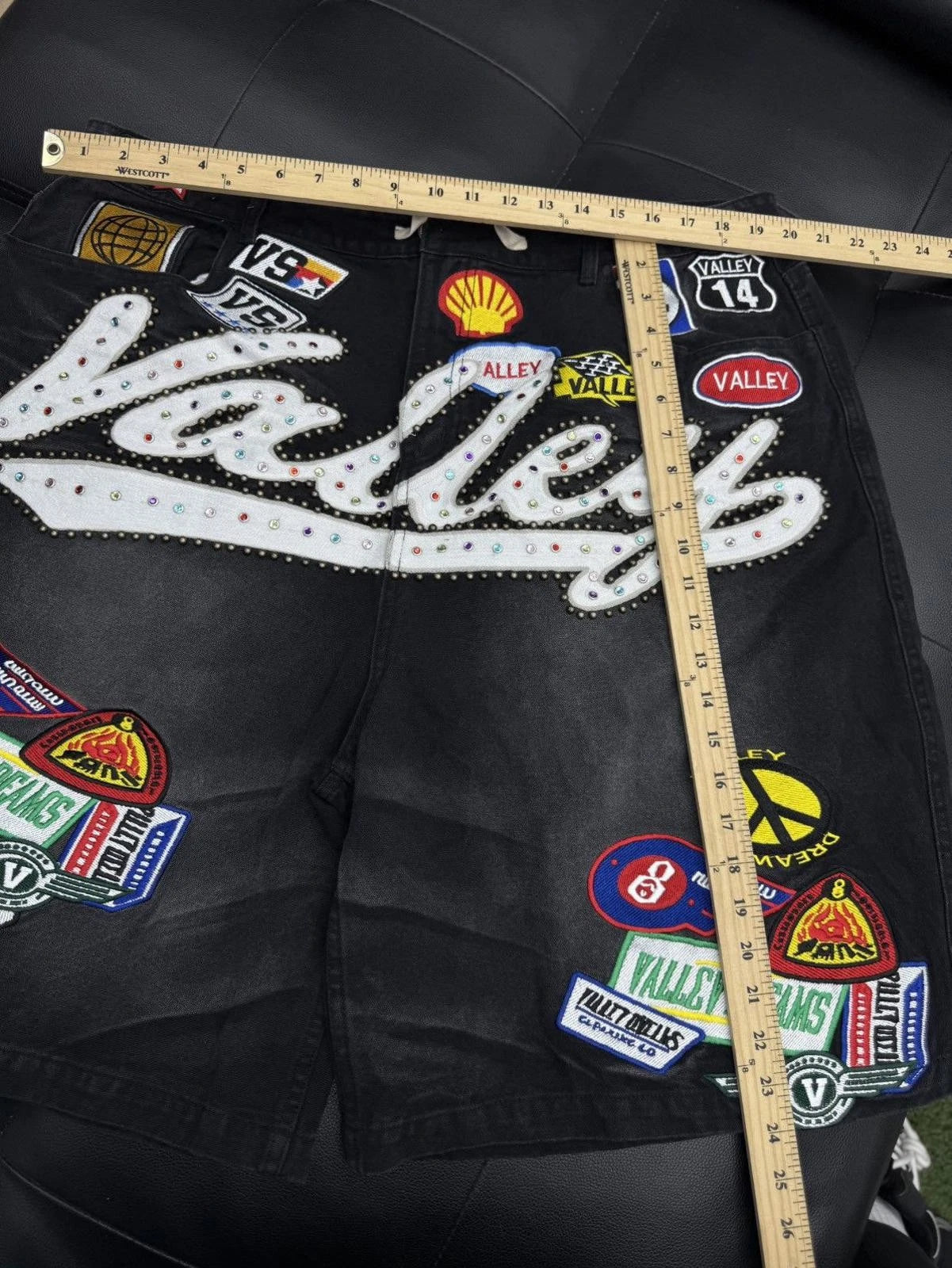 Valley Black Denim Patchwork Shorts - Deadstockdenimla