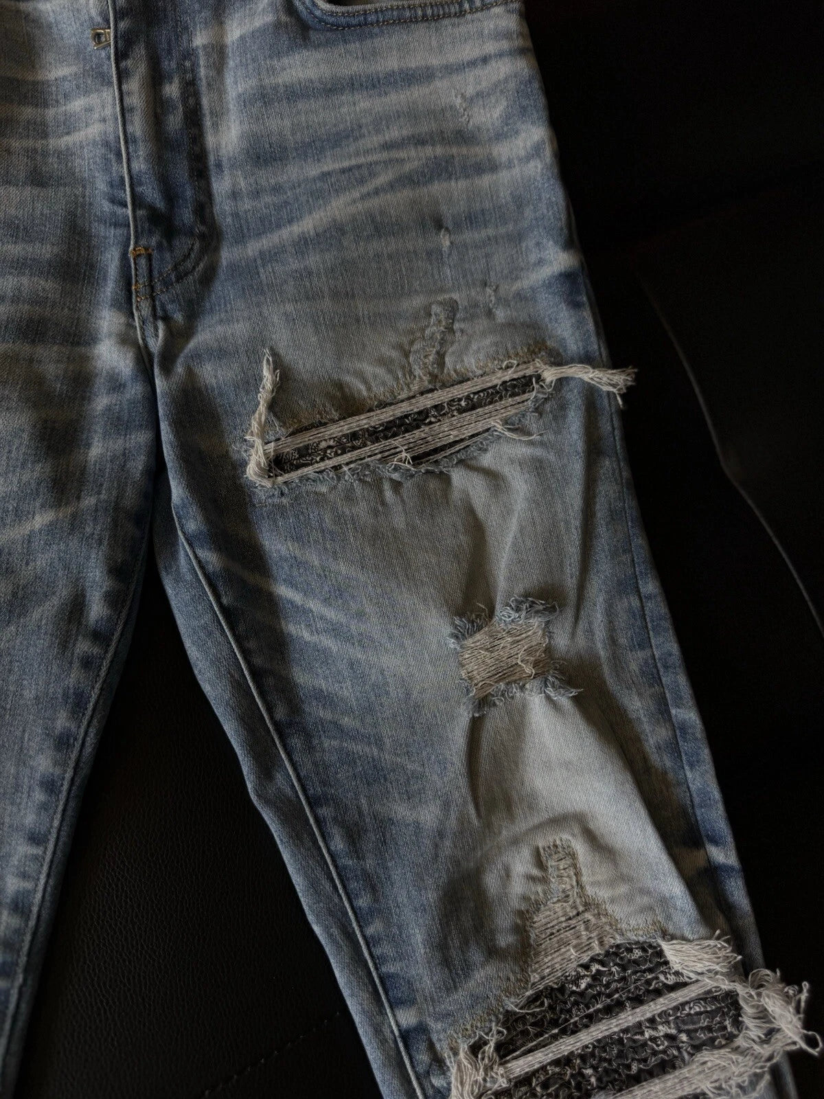 Amiri Jeans Blue MX1 Black Bandanna - Deadstockdenimla