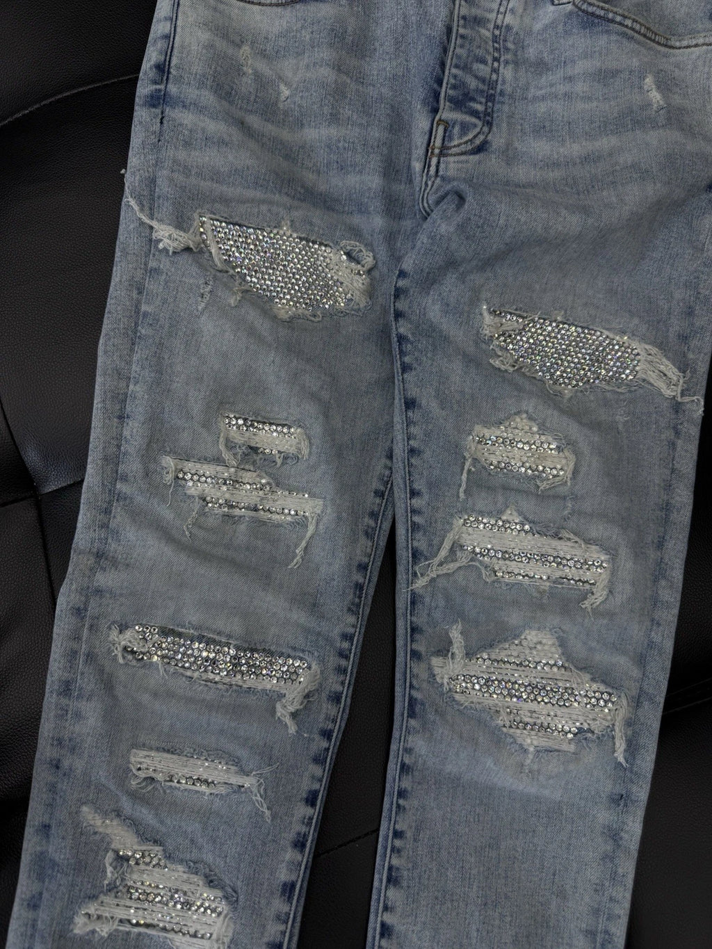 Amiri Jeans Blue Crystal Shiny Stones - Deadstockdenimla