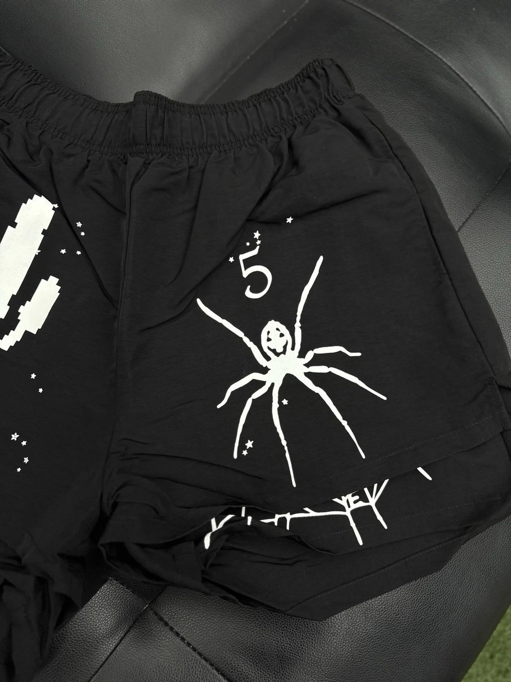 Sp5der Double Layer Shorts Black - Deadstockdenimla