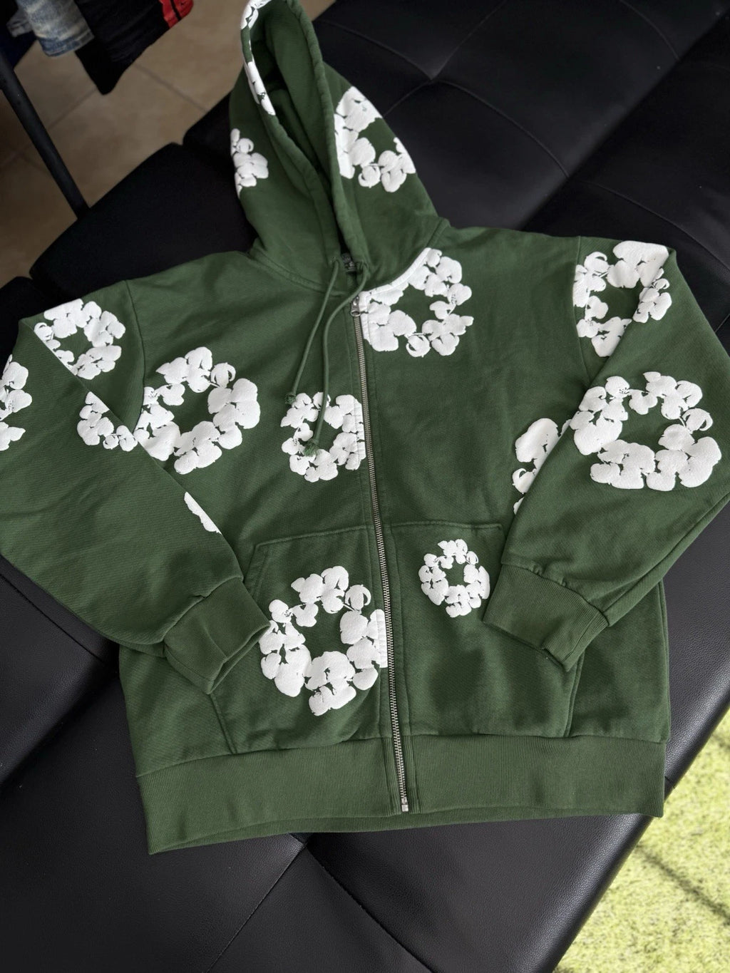 Denim Tears Cotton Wreath Green Zip Up Hoodie - Deadstockdenimla