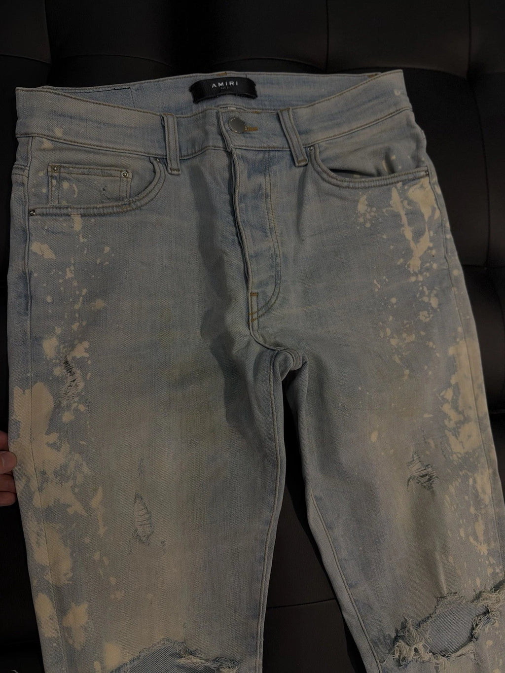 Amiri Blue White Splat Pants Jeans - Deadstockdenimla
