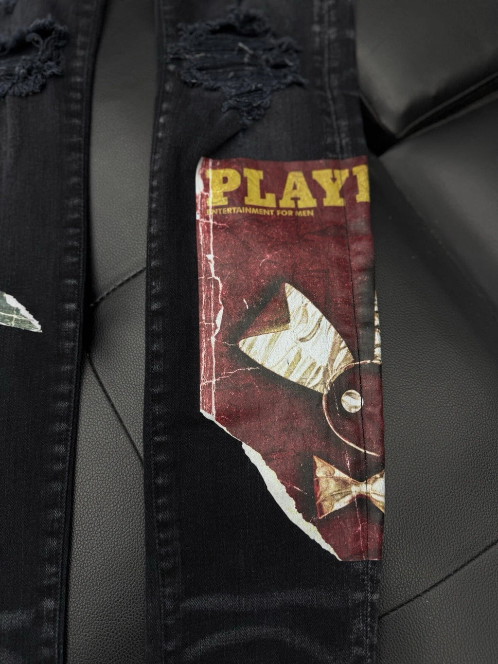 Amiri X Playboy Jeans Black Leg Logo - Deadstockdenimla