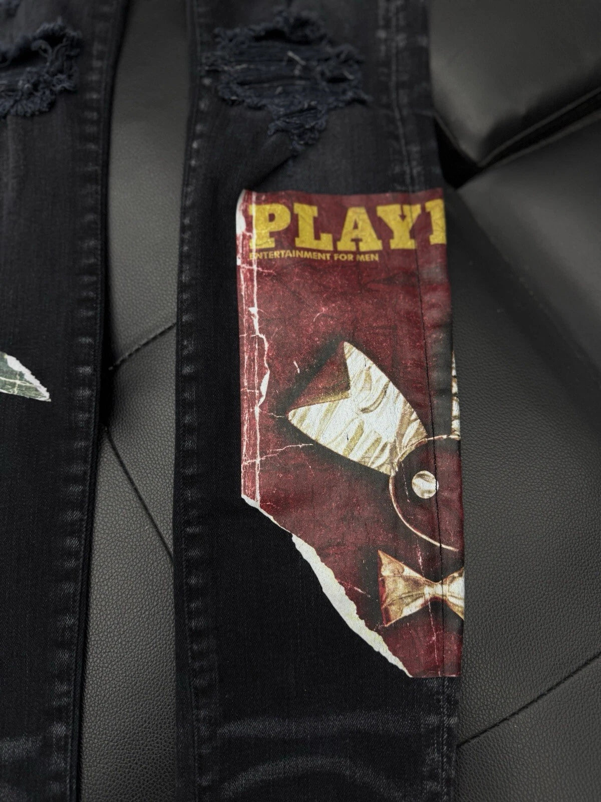 Amiri X Playboy Jeans Black Leg Logo - Deadstockdenimla