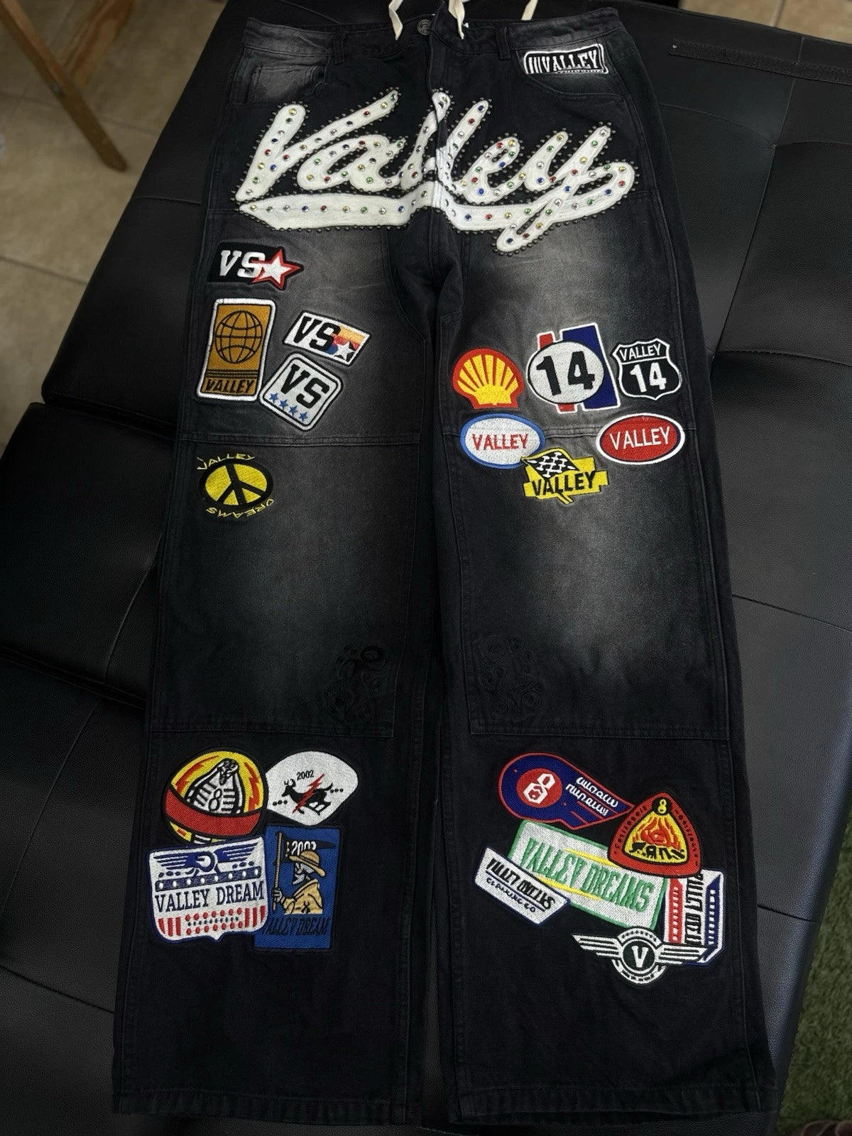 Valley Baggy Patchwork Denim Black Jeans - Deadstockdenimla