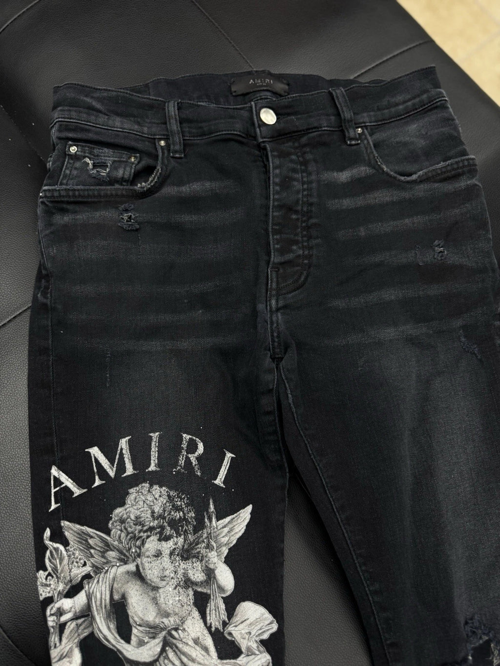 Amiri Angle Jeans Black Leg Logo - Deadstockdenimla