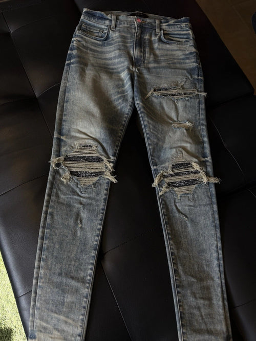 Amiri Jeans Blue MX1 Black Bandanna - Deadstockdenimla