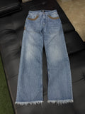 Fendi Jeans Blue Brown Leather Logo Patch Denim - Deadstockdenimla