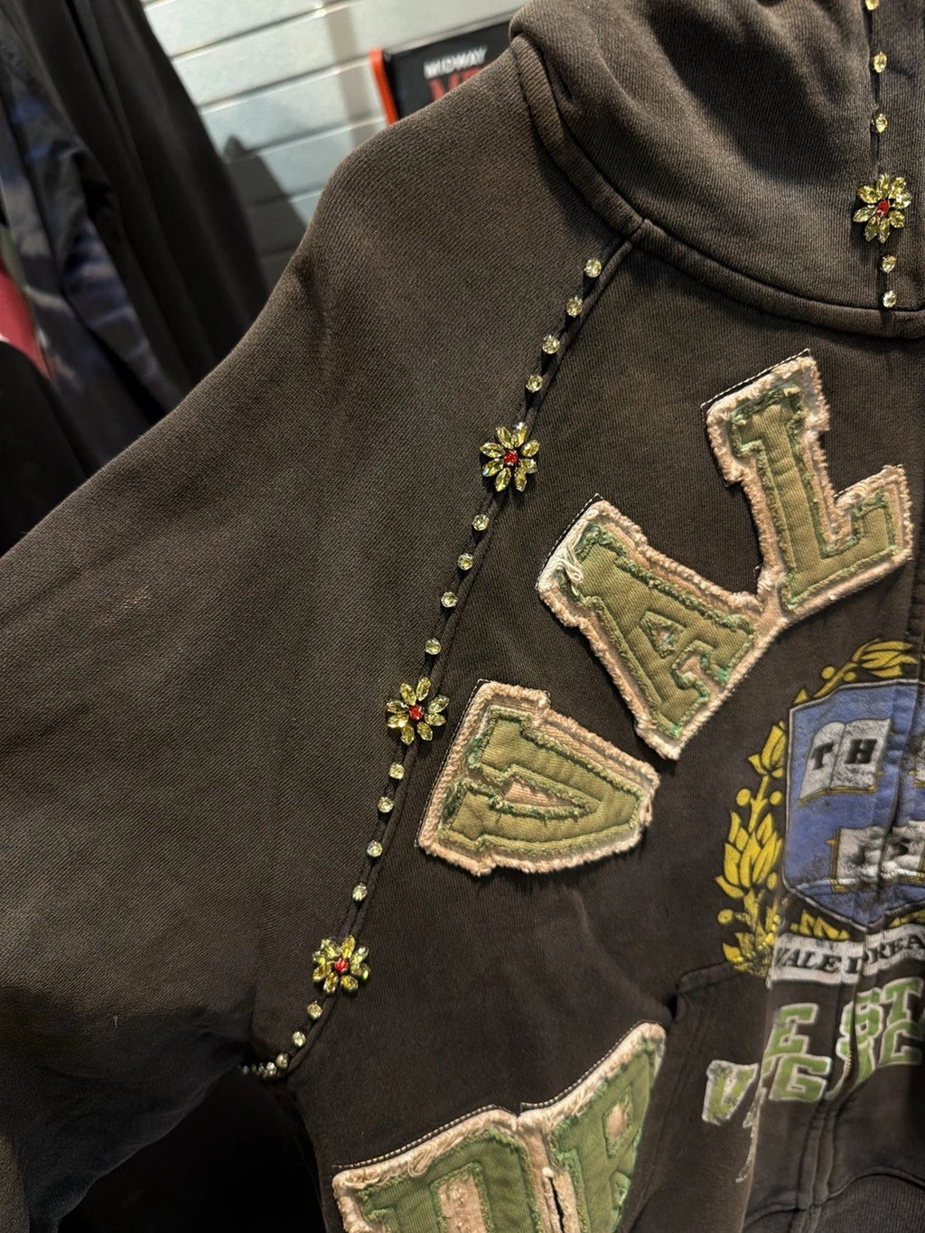 Vale Zip Up Black Stone Studded Hoodie - Deadstockdenimla