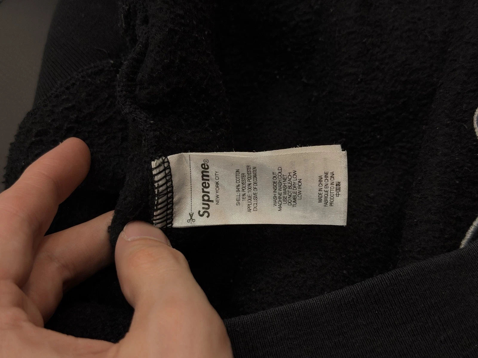 Supreme Satin Appliqué Black Pullover Hoodie