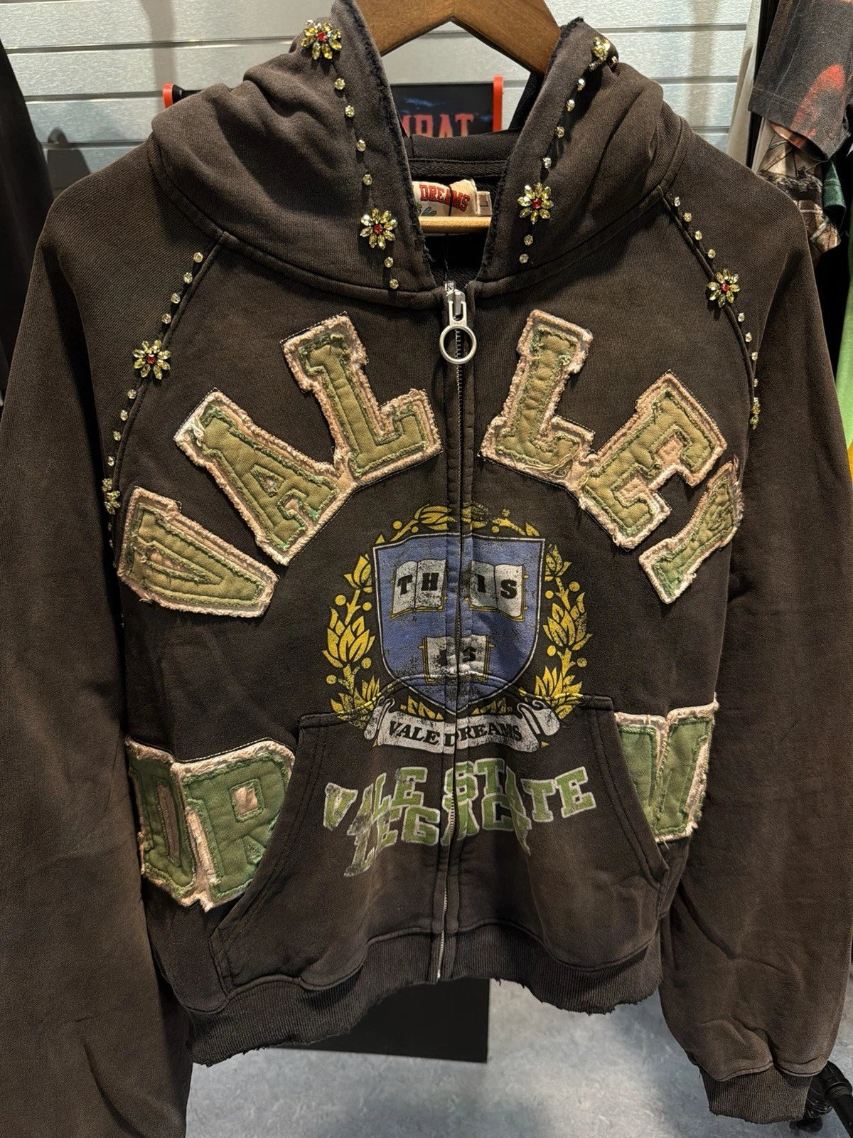 Vale Zip Up Black Stone Studded Hoodie - Deadstockdenimla