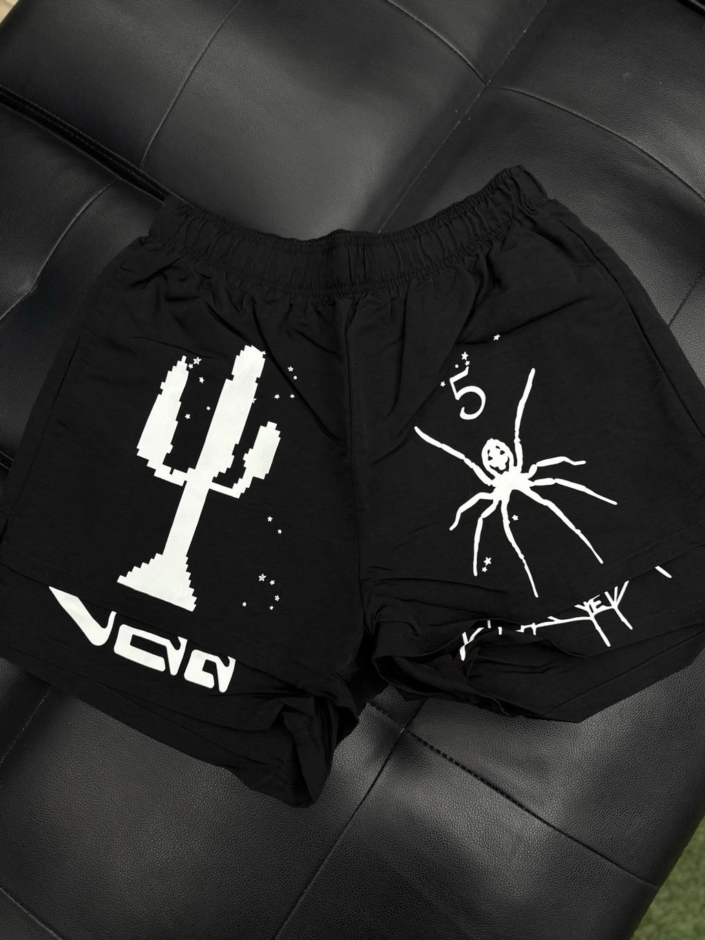 Sp5der Double Layer Shorts Black - Deadstockdenimla