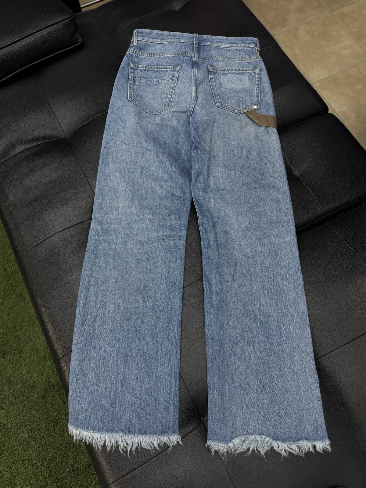 Fendi Jeans Blue Brown Leather Logo Patch Denim - Deadstockdenimla