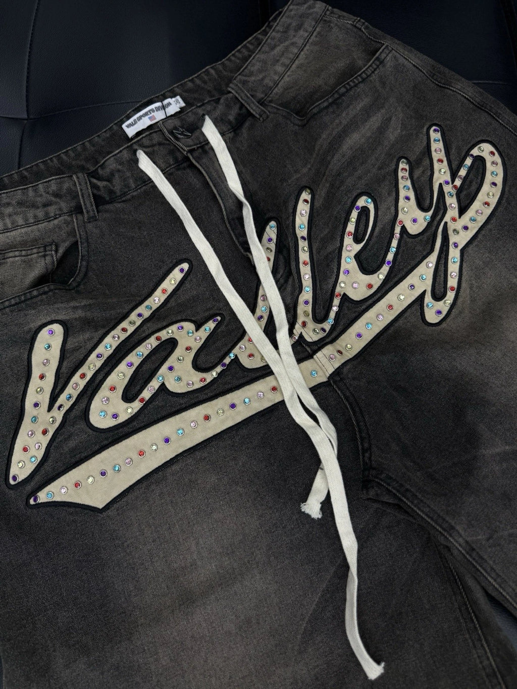 Vale Lives Forever Skittles Demin Jorts Shorts Rhinestone - Deadstockdenimla