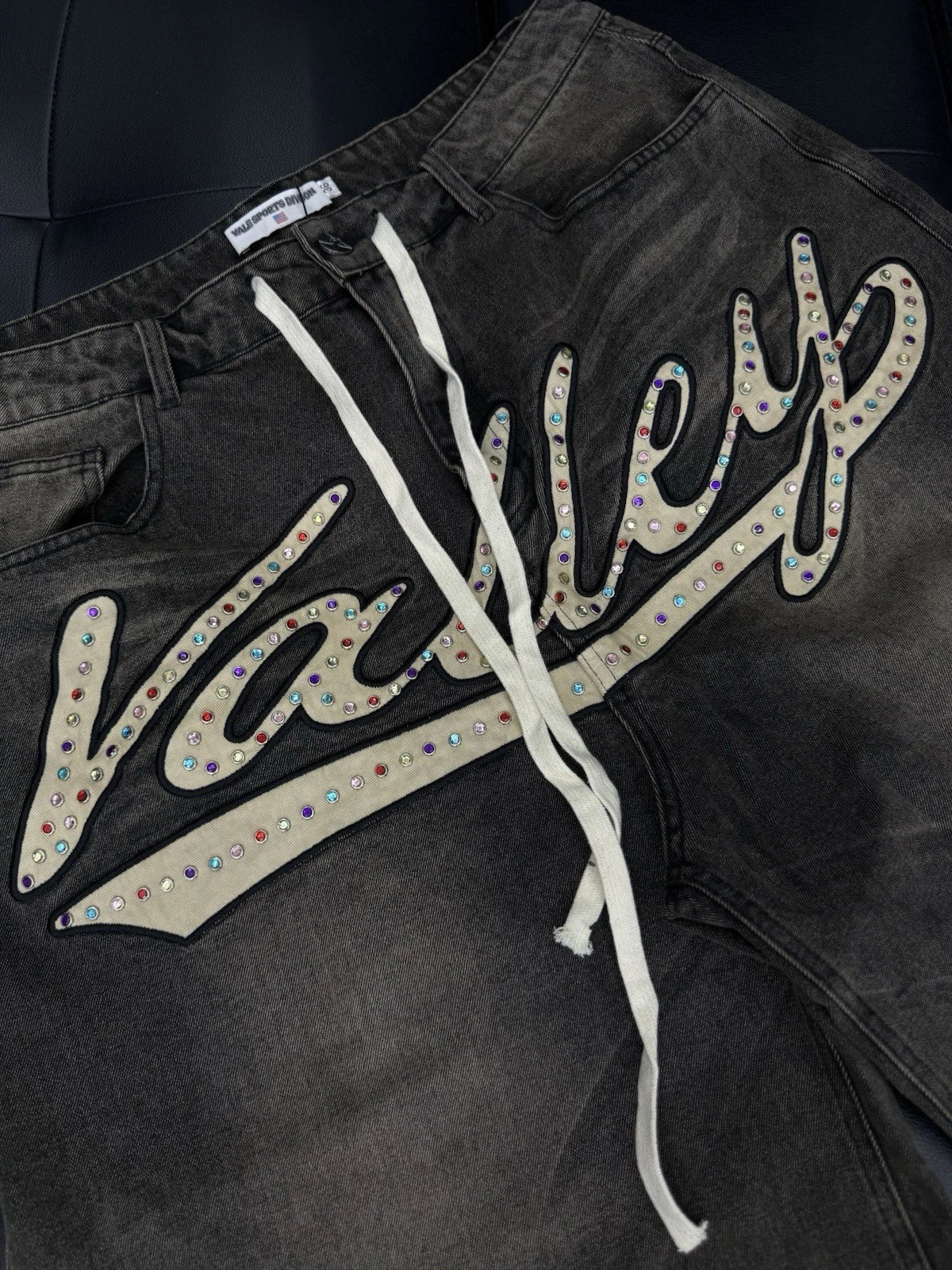 Vale Lives Forever Skittles Demin Jorts Shorts Rhinestone - Deadstockdenimla