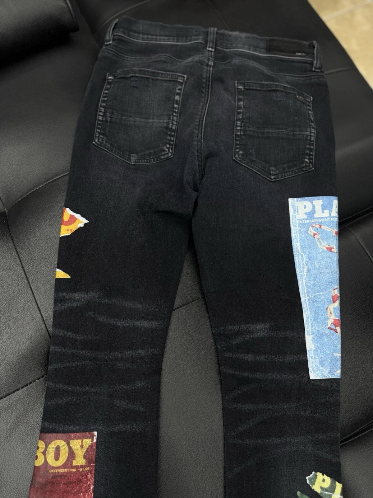 Amiri X Playboy Jeans Black Leg Logo - Deadstockdenimla