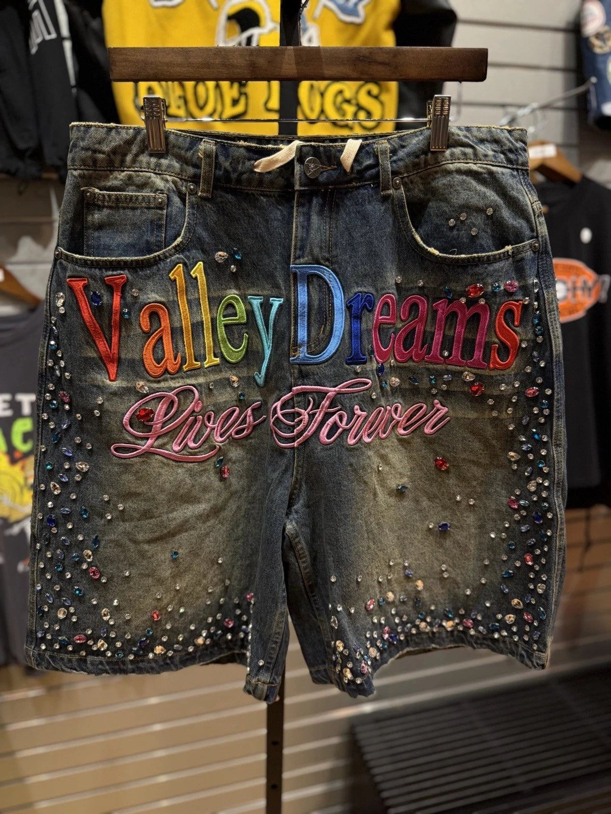 Valley Blue Denim Stone Crystal Shorts