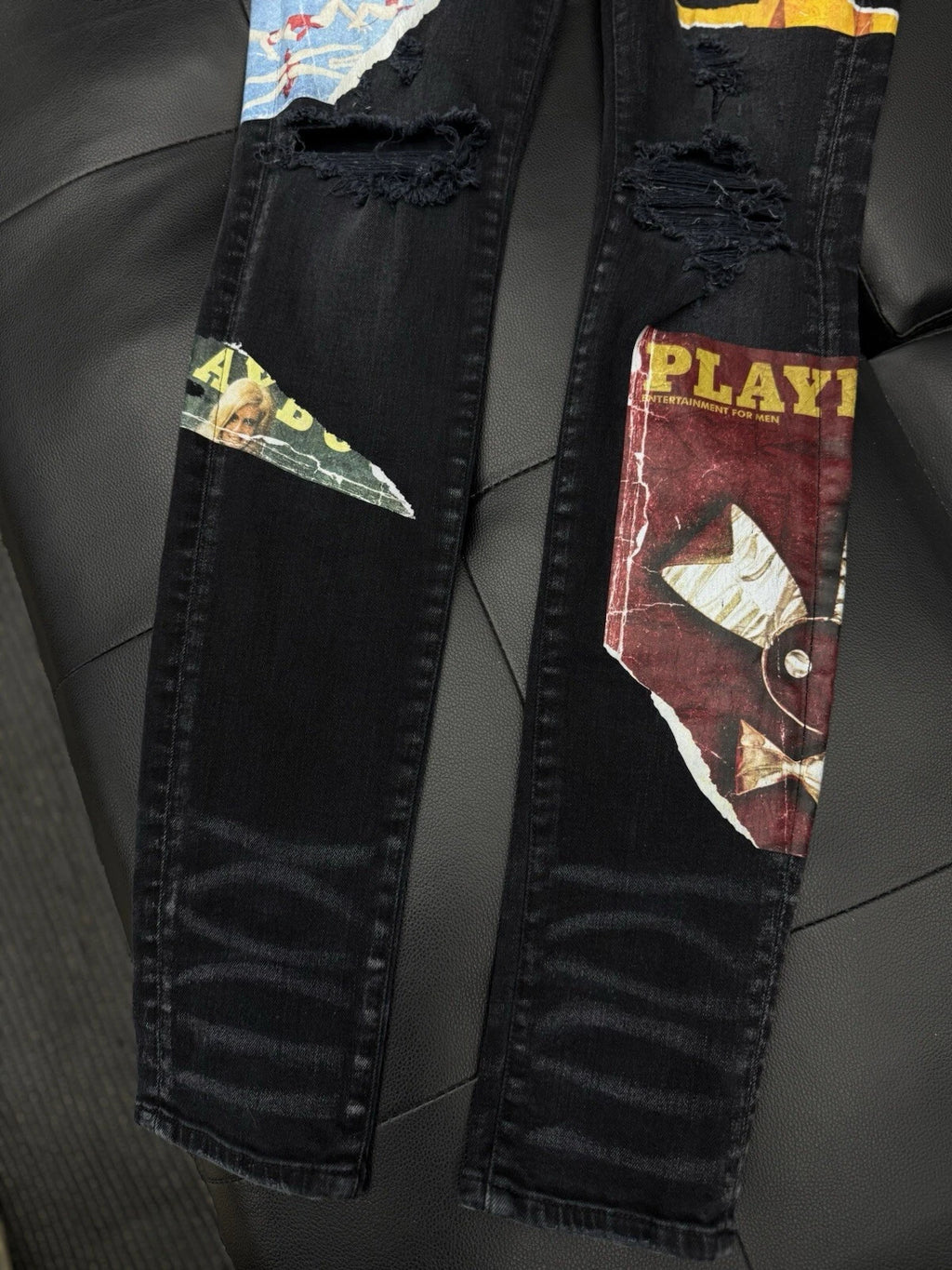 Amiri X Playboy Jeans Black Leg Logo - Deadstockdenimla