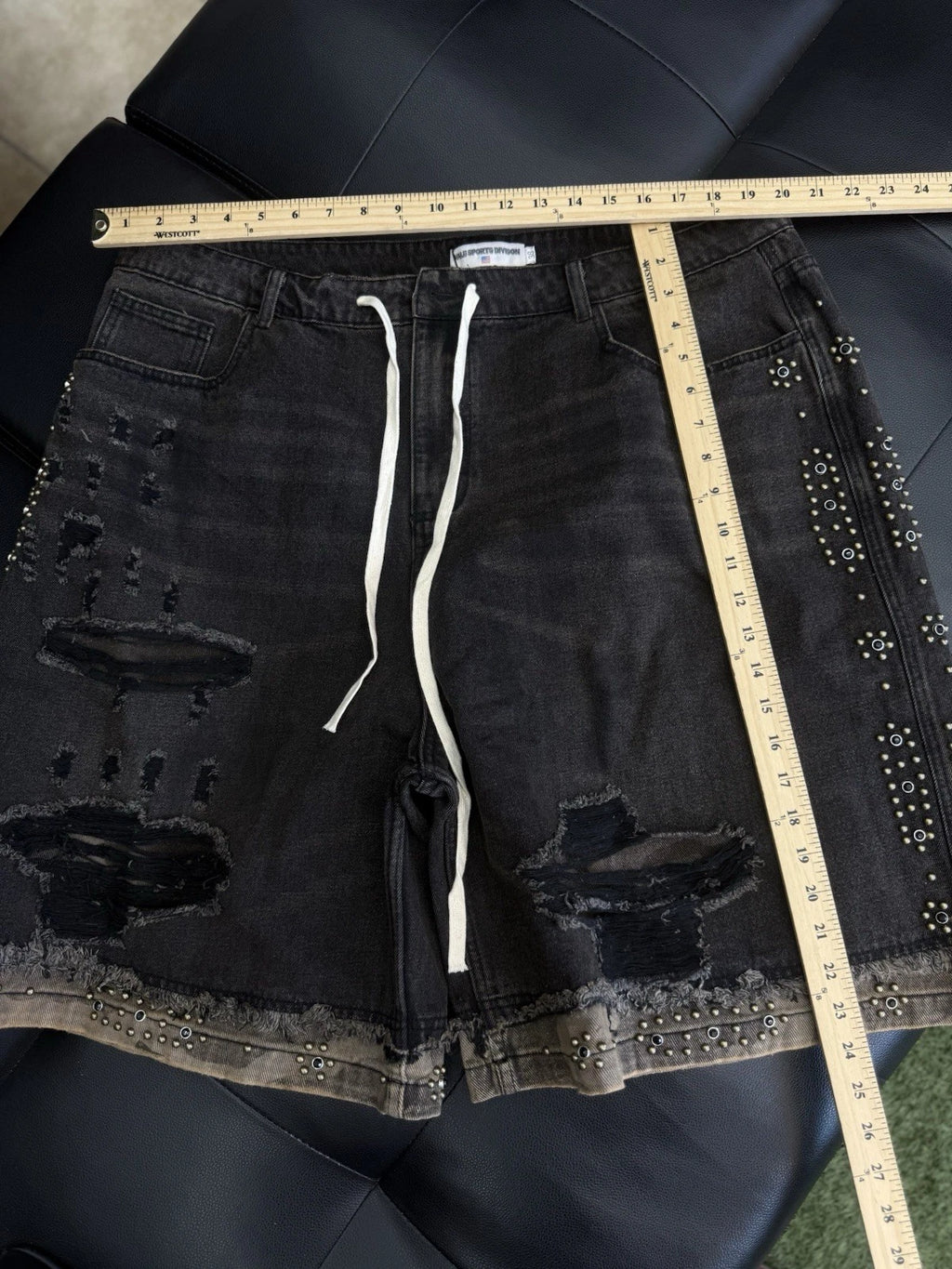 Valley Denim Studded Shorts Black/Brown - Deadstockdenimla