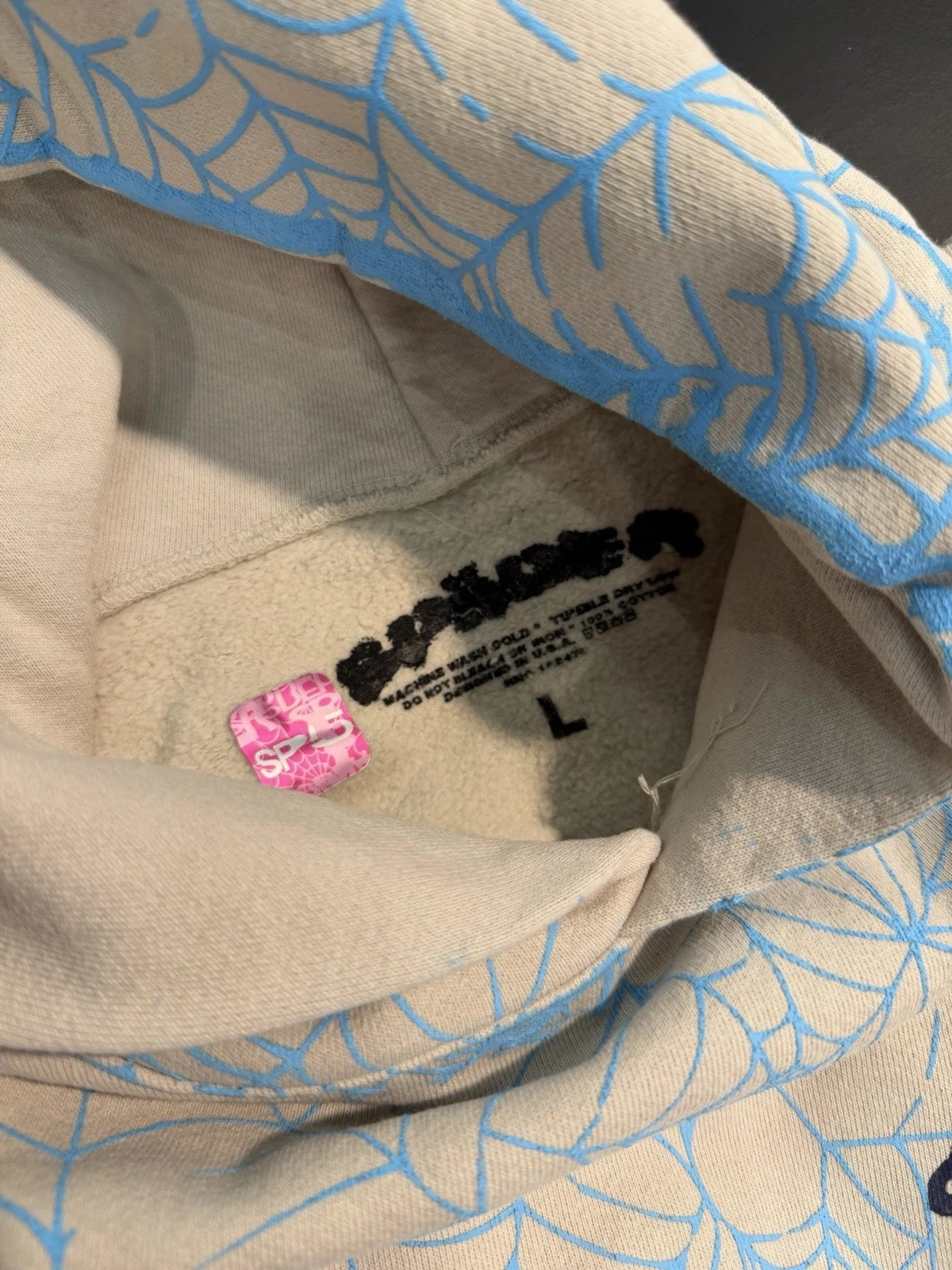 Sp5der Worldwide Blue AOP WEB Hoodie - Deadstockdenimla