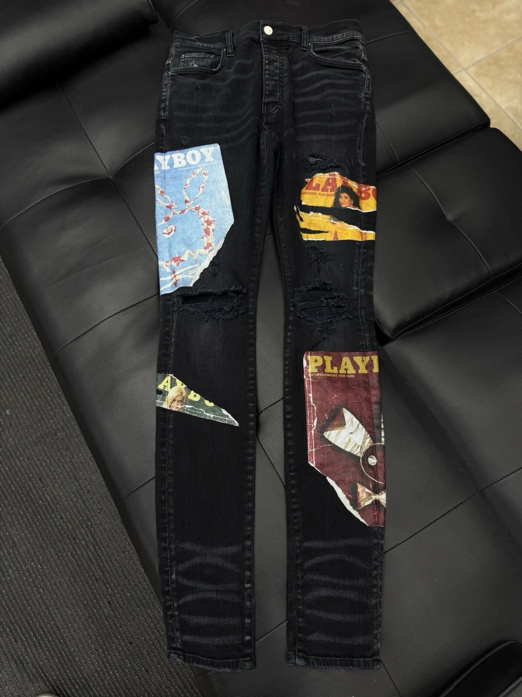 Amiri X Playboy Jeans Black Leg Logo - Deadstockdenimla