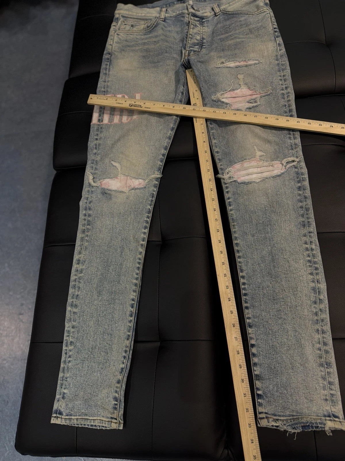 Amiri Blue Pink Leg Logo Jeans