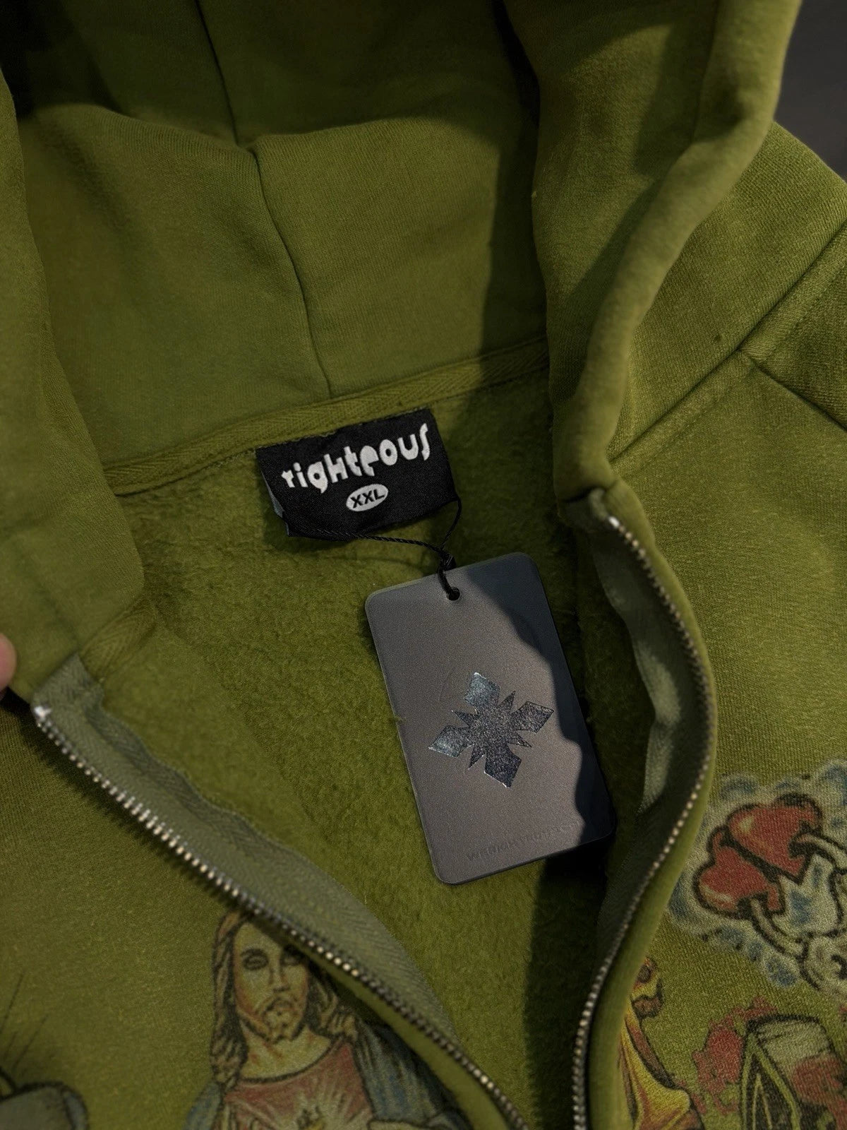 We Are Righteous Green Zip Up Jesus Hoodie - Deadstockdenimla