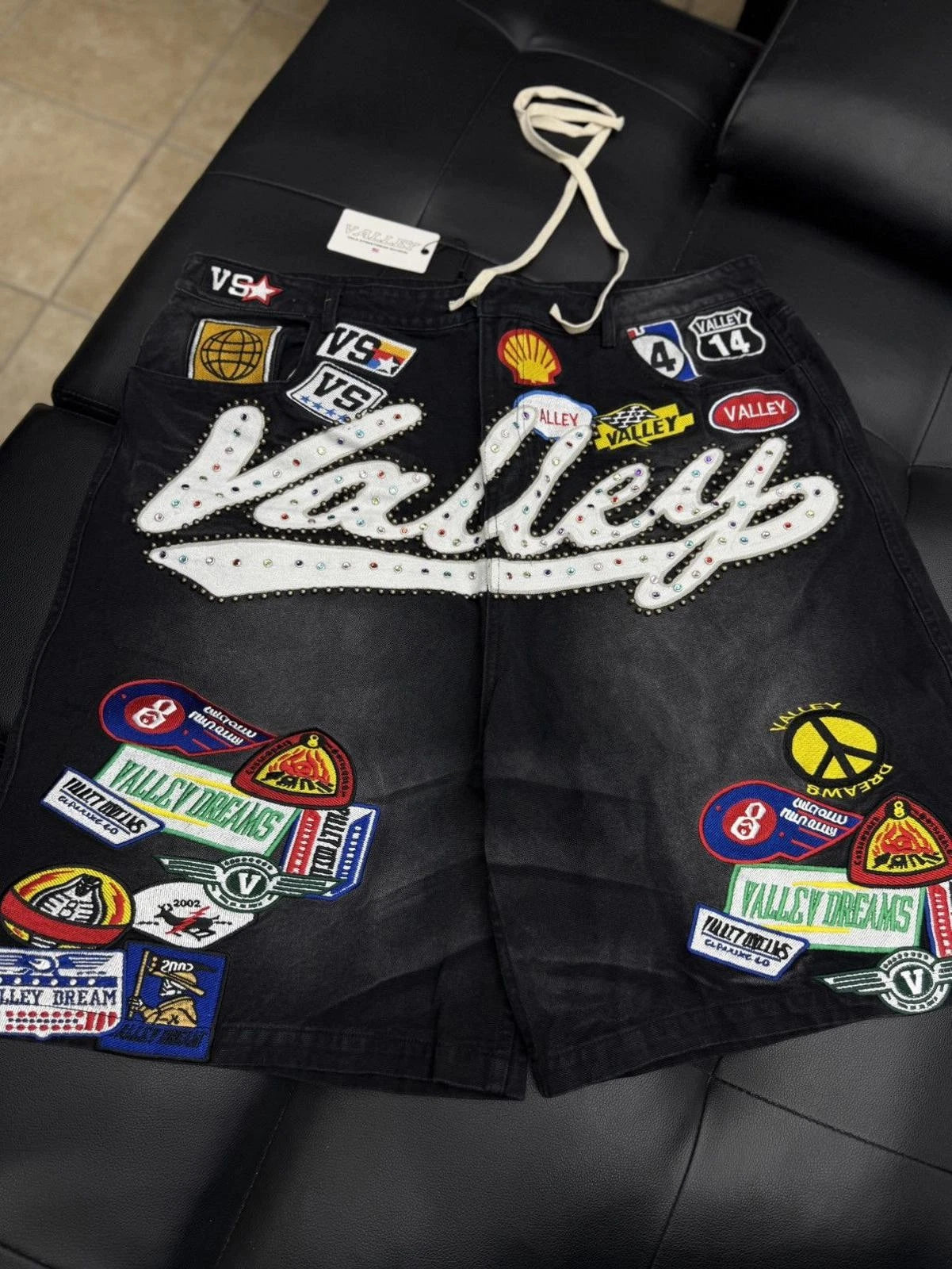 Valley Black Denim Patchwork Shorts - Deadstockdenimla