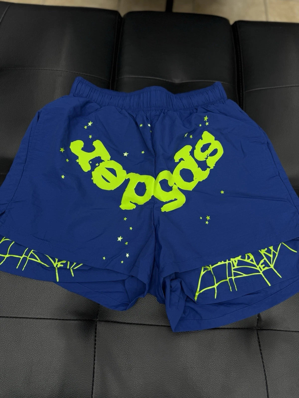 Sp5der Blue OG Double Layer Shorts - Deadstockdenimla