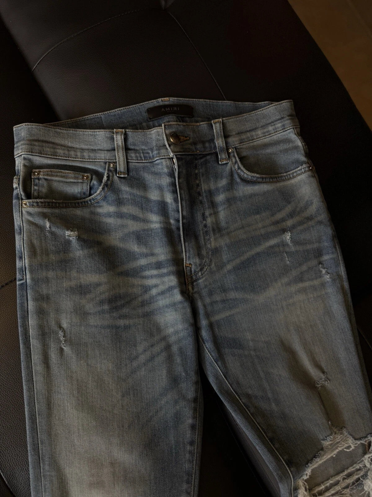 Amiri Jeans Blue Glitter Shiny Knee - Deadstockdenimla