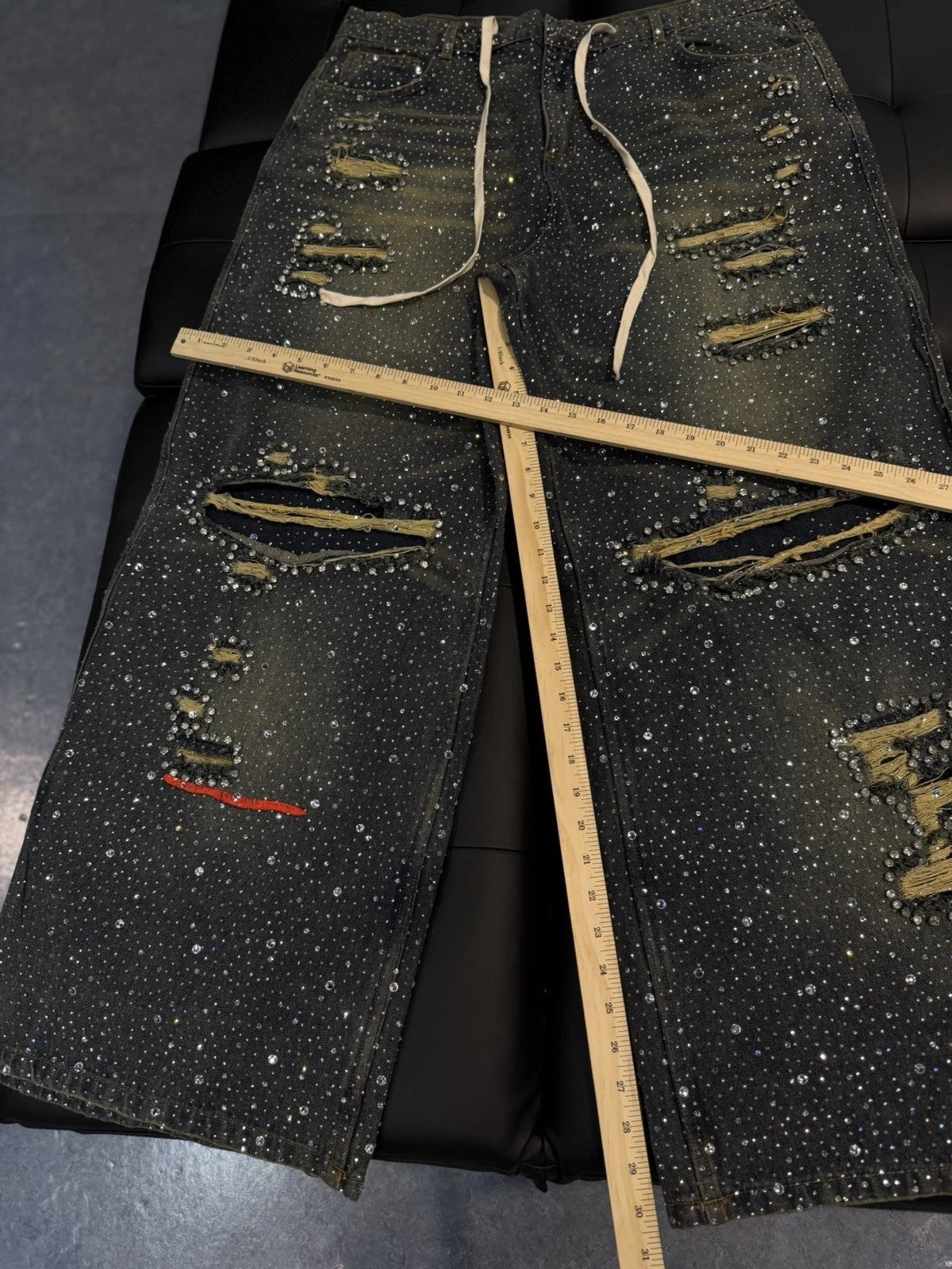 Valley Baggy Crystal Stone Denim Blue Jeans - Deadstockdenimla