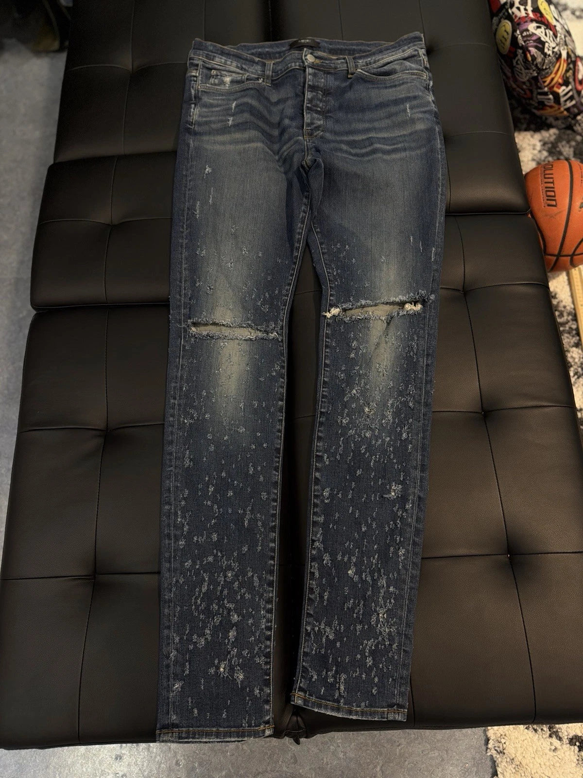 Amiri Blue Ripped Leg Jeans - Deadstockdenimla