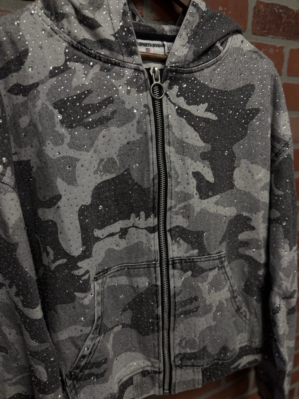 Vale Crystal Stone All Over Hoodie White Camo - Deadstockdenimla