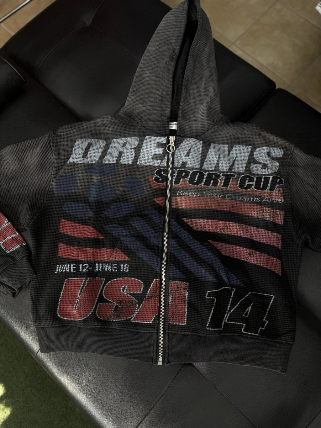 Vale Black Zip Up Hoodie Thermal - Deadstockdenimla
