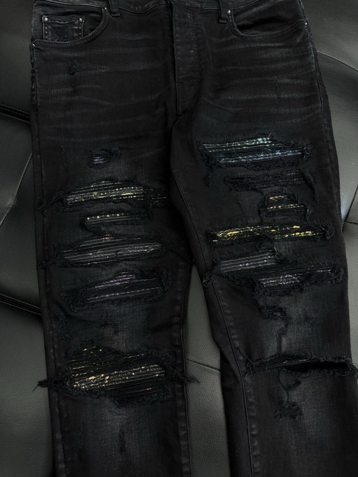 Amiri Black MX1 Color Patch Logo Jeans - Deadstockdenimla