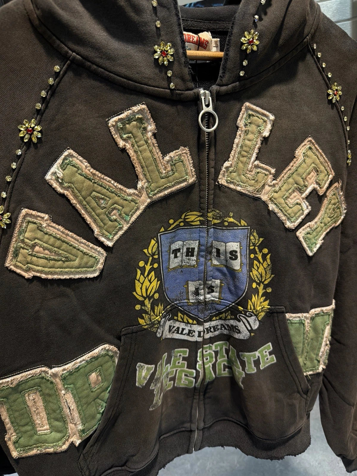Vale Zip Up Black Stone Studded Hoodie - Deadstockdenimla