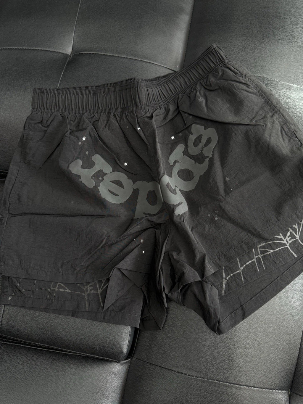 Sp5der Black OG Double Layer Shorts - Deadstockdenimla
