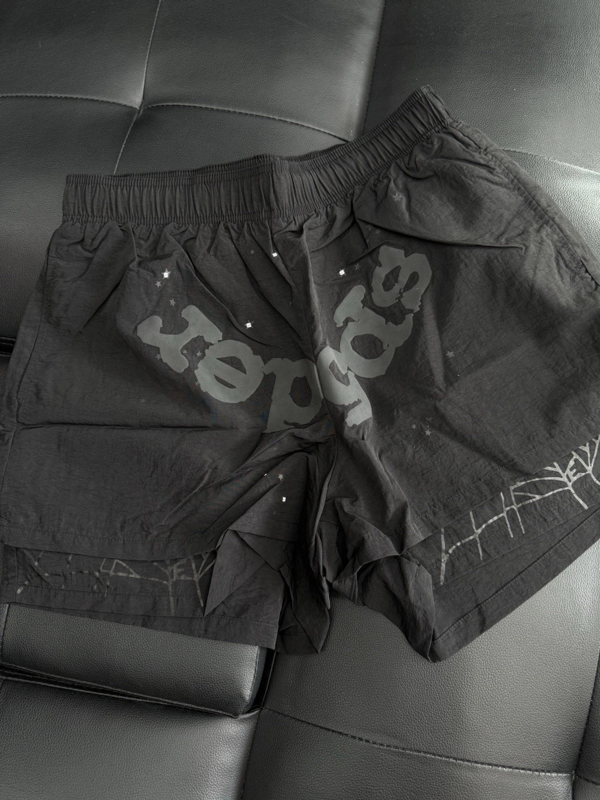 Sp5der Black OG Double Layer Shorts - Deadstockdenimla