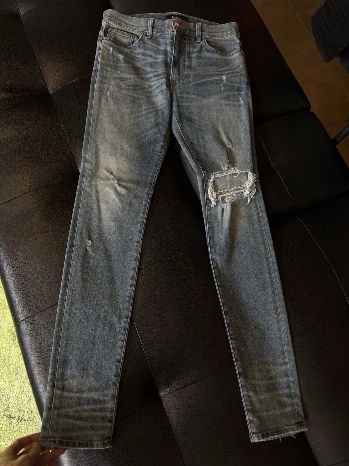 Amiri Jeans Blue Glitter Shiny Knee - Deadstockdenimla