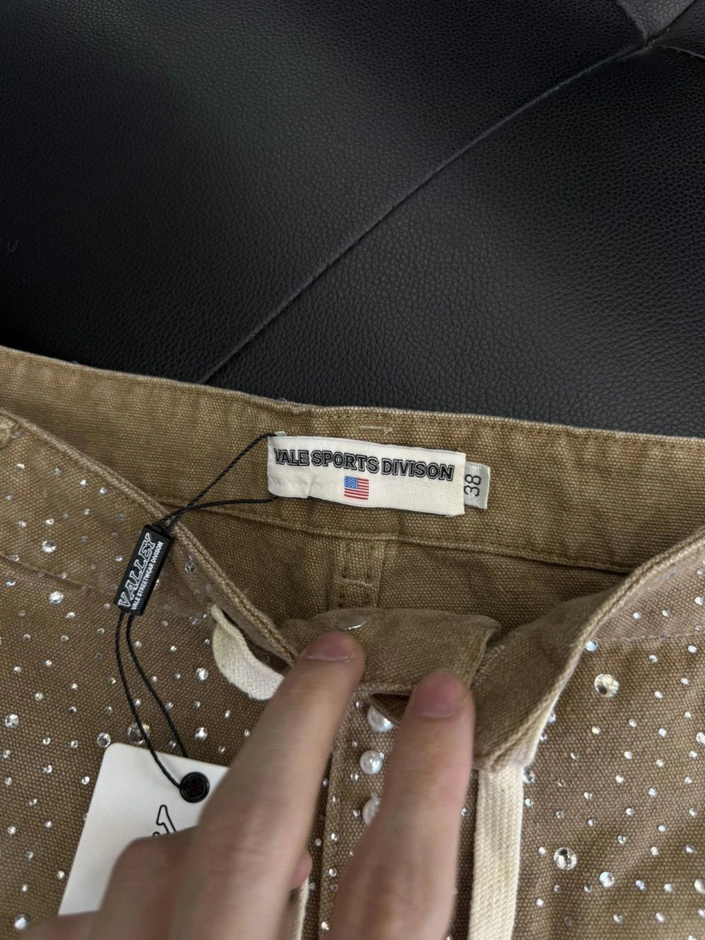 Valley Rhinestone Crystal Shorts Denim Tan